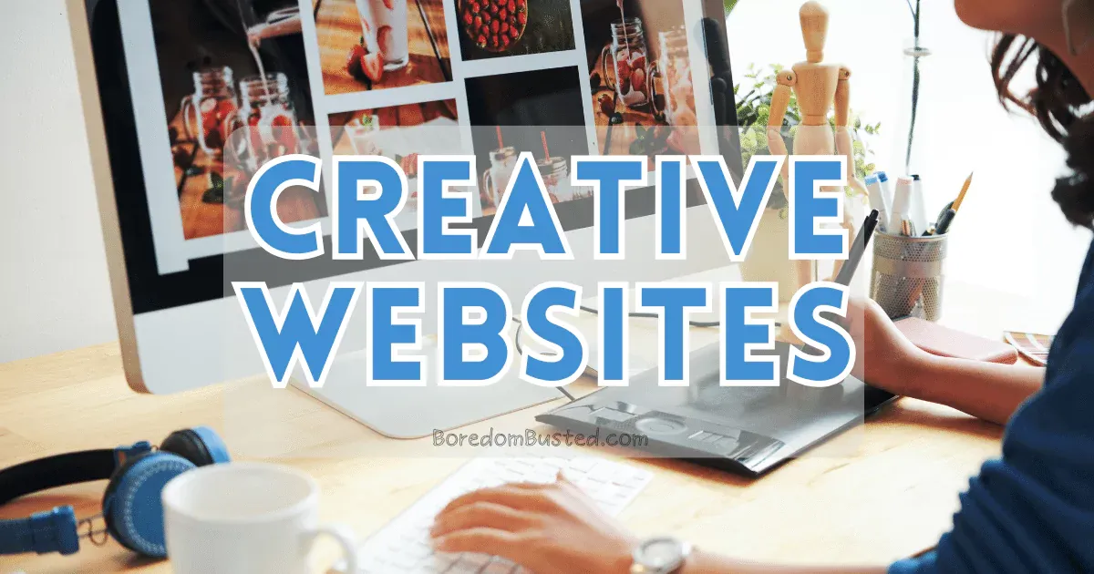 A woman sitting at a desk exploring creative websites to cure boredom, "creative websites"
