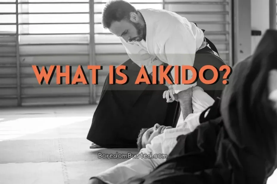 Featured image "What is Aikido" text. 2 men practicing aikido. Understanding aikido and its training techniques offers numerous benefits.