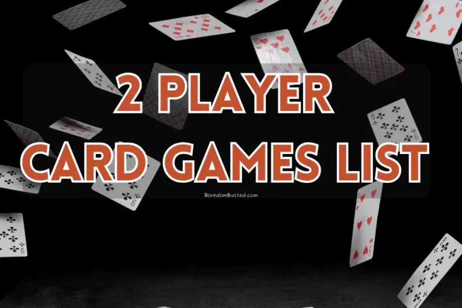 2 player card games list, featured image, black background and playing cards flying