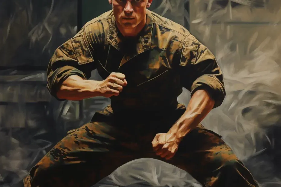 A painting of a man in a military uniform highlighting Marine Corps