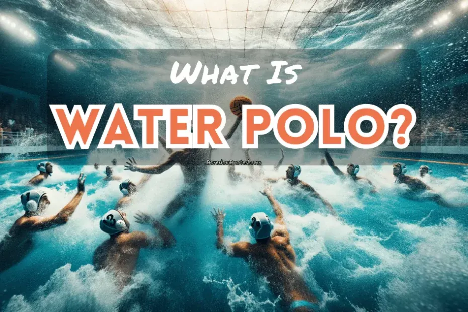 "what is Water polo? A featured image for a guide on what water polo is. pool with players playing water polo